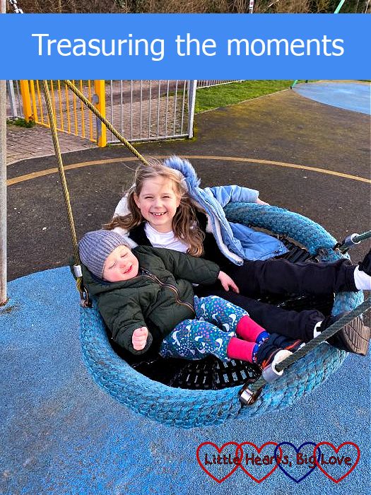 Sophie and Thomas on a web swing together - "Treasuring the moments"