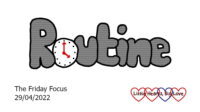 The word 'routine' with a clock as the 'o'