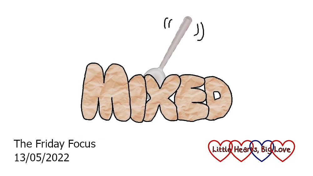The word 'mixed' with a spoon stirring in the middle of the word