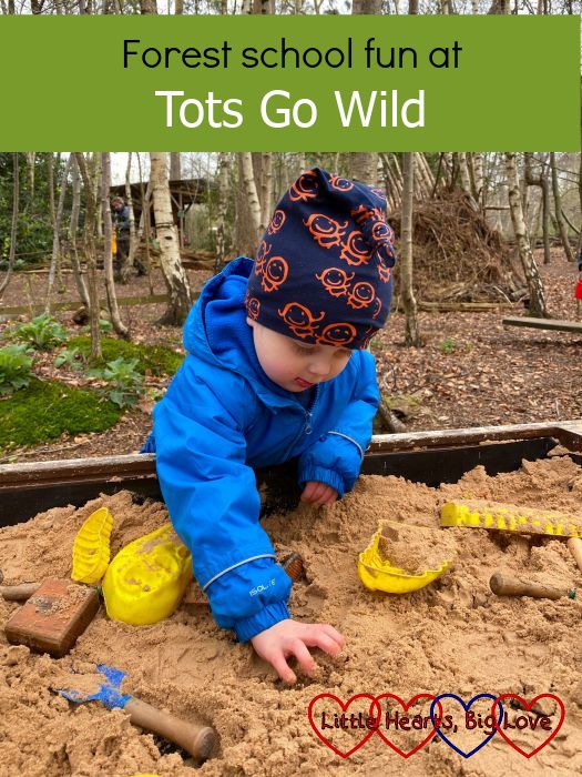 Thomas playing in the sand pit at Tots Go Wild - "Forest school fun at Tots Go Wild"