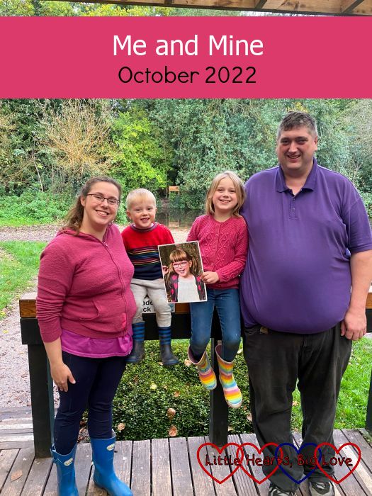 Me, Thomas, Sophie (holding a photo of Jessica) and my husband in front of the river at Denham Country Park - "Me and Mine - October 2022"