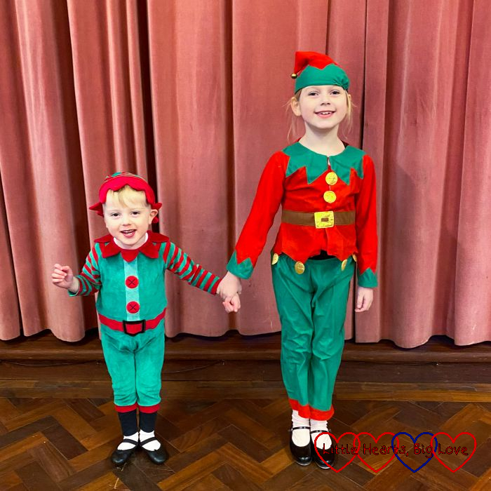 Sophie and Thomas dressed as elves at their dance class