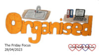 The word 'organised' with doodles of a computer and files and a kitchen sink