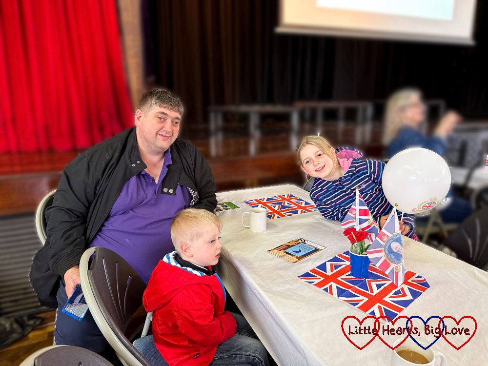 Sophie, Thomas and Daddy at the Coronation Big Lunch