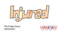The word 'injured' with a bandage drawn around the 'j' and a plaster over the 'ur'