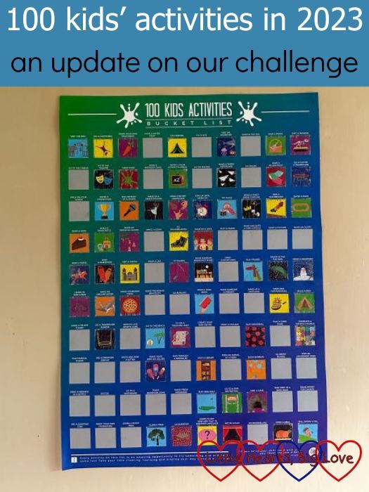 Our 100 kids activities chart with 58 activities scratched off - "100 kids' activities in 2023 - an update on our challenge"
