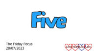 The word 'five' in blue
