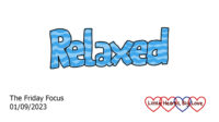 The word 'relaxed' in light blue with darker blue wavy lines.
