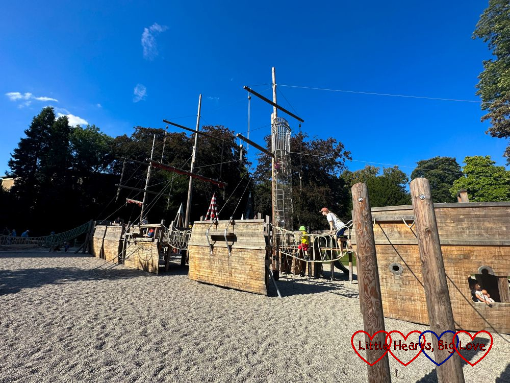 A wooden pirate ship play area