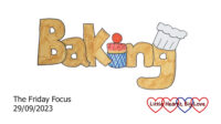 The word baking with a cupcake doodled in place of the 'i' and a baker's hat doodled over the 'g'