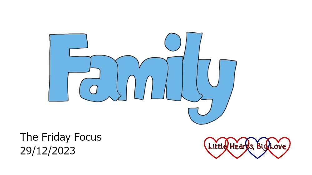 The word 'family' in blue text