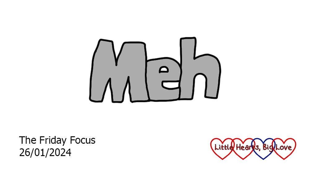 The word 'meh' in grey bubble writing