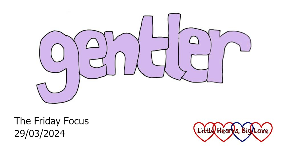 The word 'gentler' in lilac bubble writing