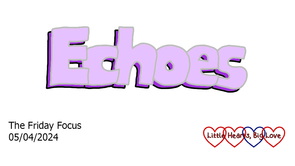 The word 'echoes' in light purple with dark purple shadowing behind