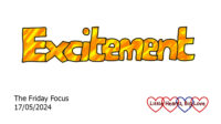 The word 'excitement' in yellow and orange bubble writing