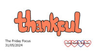 The word 'thankful' in orange bubble writing