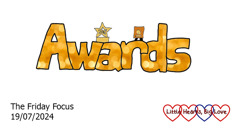 The word 'awards' in gold bubble writing with doodles of trophies above the word