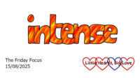 The word 'intense' in red and yellow bubble writing