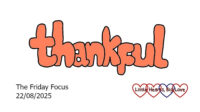 The word 'thankful' in orange bubble writing