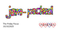 The word 'jam-packed' in colourful bubble writing