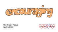 The word 'encouraging' in orange bubble writing