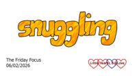 The word 'snuggling' in orange bubble writing