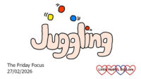 The word 'juggling' with juggling balls above the letters
