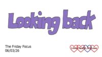 The words 'Looking back' in purple bubble writing