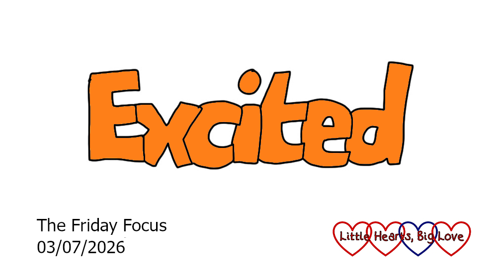 The word 'excited' in orange bubble writing