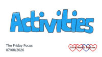 The word 'activities' in blue bubble writing