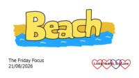 The word 'beach' in bubble writing on a doodle of a beach