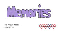 The word 'memories' in purple bubble writing