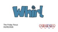 The word 'whirl' in blue-grey bubble writing