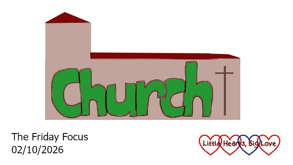 The word 'church' in green bubble writing inside a doodle of a church